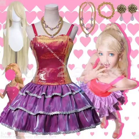 Anime Dream Movie Houseeee Cosplay Fashion Hot Pink Mini Sling Top Sparkling Y2K Cake Dress Jirai Ke