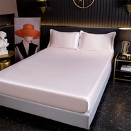 Ice Silk Plain Colour Satin Bedsheet Silky Bedsheet Pillowcase Single/queen/king Size Fitted Bedshee