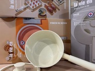 Korea King - La Vie En 質感美學天然陶瓷不沾單柄湯鍋 18cm 湯煲 公仔麵煲  (連鍋蓋) (雲石白) 韓國製造