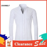 [CHA] Bridegroom Shirt Men Office Shirt Men's Formal Dress Shirt Winged Collar Long Sleeve Solid Col