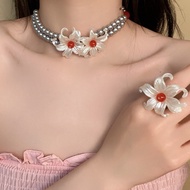 Beaded necklace + Ring Two-Piece Women's Fashion Accessories Y2K Y2K necklace