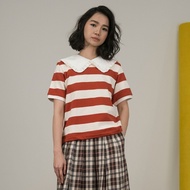 Argyle & Oxford - Girl Square Collar Stripes Top in Brick