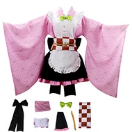 Kanroji Mitsuri Cosplay Costume Kimono Anime Maid Dress Halloween Full Set