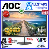 AOC Q32V4 31.5 inch IPS Monitor / 2K, 2560x1440, 75Hz, DP 1.2 x1 + HDMI 1.4 x1, Headphone out, Built