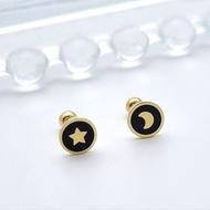 [Mandy] 14K Star Moon Tragus Lobe Helix Piercing Earring, 585 Gold, Petite Jewelry for Gift