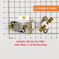 Relay nhiệt KSD301 250 độ 10A 250V chân đồng vỏ sứ thường đóng (5 chiếc)