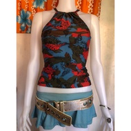 GESTS CAMO PRINT HALTER HIGH NECK FITTED TOP Y2K GYARU STYLE