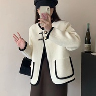 Lazy cod Autumn Feeling 2024 Top Black New Style Woolen Women's High-End Korean Jacket Short Cardiga