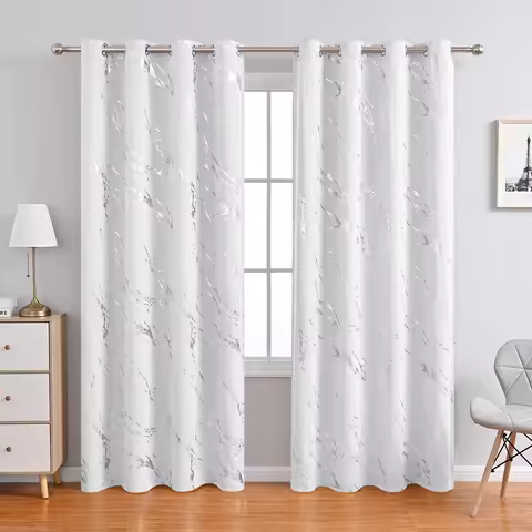 1pc Luxury Marble Printed Curtain with Silver Stamping, One Panel High-Precision Curtain, Curtains f