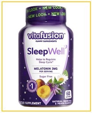 VITAFUSION 褪黑素片睡眠咀嚼軟糖60粒 SLEEP WELL MELATONIN 3MG SUGAR FREE 60 GUMMIES