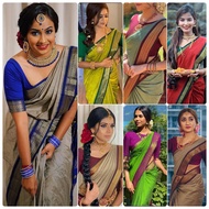 Soft Cotton Silk Saree With Contrast Blouse / Wedding Saree For Women / Bridesmaid Saree