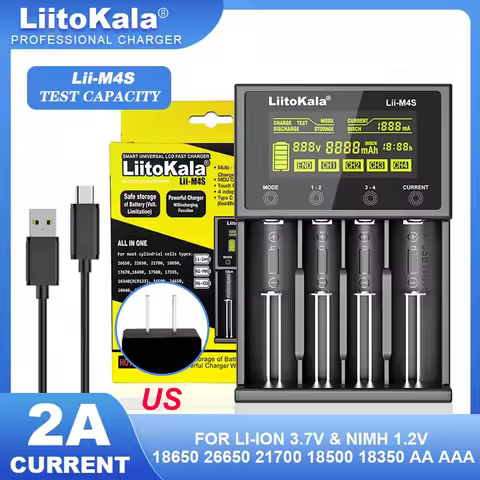 LiitoKala Lii-M4S 5V EU AU UK US Plug Battery Charger For 3.7V 18650 26650 21700 14500 18350 17500 1