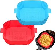 Air Fryer Silicone Liners- Reusable Air Fryer Square Liner, Heat Resistant Baking Tray Easy Cleaning Food Grade Air Fryer Silicone Pot for Deep Fryer Baskets Grill Pans Cupcake Accessories