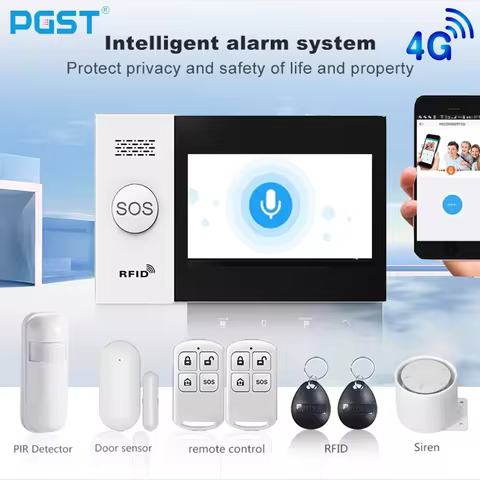 PGST Alarm Kit 4G Tuya New 107 Wireless Home Security System with Motion Detector Siren WiFi GSM Bur