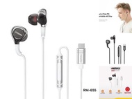 TYPE-C METAL EARPHONE (WIRED), FOR MUSIC &amp; CALL (1200MM) Type C,Stereo Sound Wired Headset ,USB C Headphone , Type C Earphone For Samsung,Huawei ,Xiaomi REMAX RM-655A 音樂通話金屬有線耳機 ( Samsung Galaxy, Note手機適用)