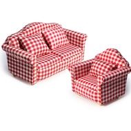 ONE single sofa and ONE double sofa set with 3 Pillows for dollhouse 1 12 Scale