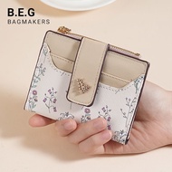 B.E.G New Fashion Niche Simple Classic Print Floral Fresh Zipper Bifold Short Wallet For Woman