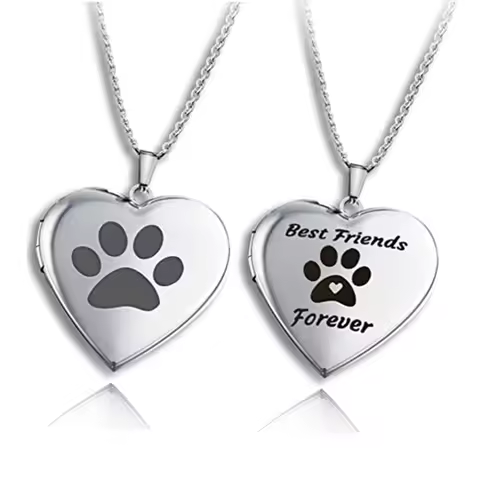 Heart Locket Necklace That Holds Pictures Photo Locket Engraved Pet Paw Best Friends Forever Memory 