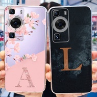 Soft Case For Huawei P60 / P60 Pro Casing Popular Letters Flower Silicone Back Cover For Huawei P60 