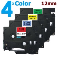 4 Pack TZe431 TZe531 TZe631 TZe731 Multicolor 12mm Label Tape for Brother PTouch TZe-431 TZe-531 TZe