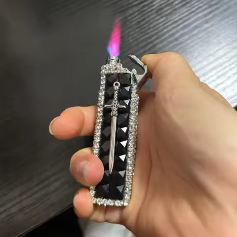DIY Rhinestone Lady Turbine Direct Injection Lighter Transparent Flame Cigarette Accessories Small G