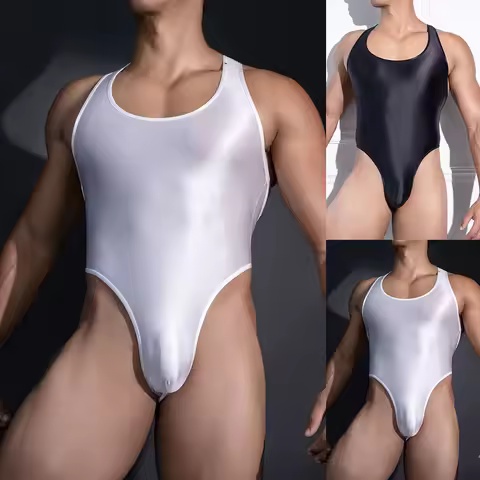 Oil Shiny Mens Bodysuit Nightclub Lightweight Fabric 70 Nylon 30 Spandex High Elastic Stretchy See T