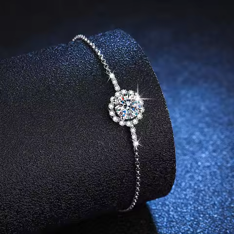 S925 Sterling Silver Bracelets Round 1ct 8H8A Cut VVS D Color Moissanite Diamond Bracelet For Women 