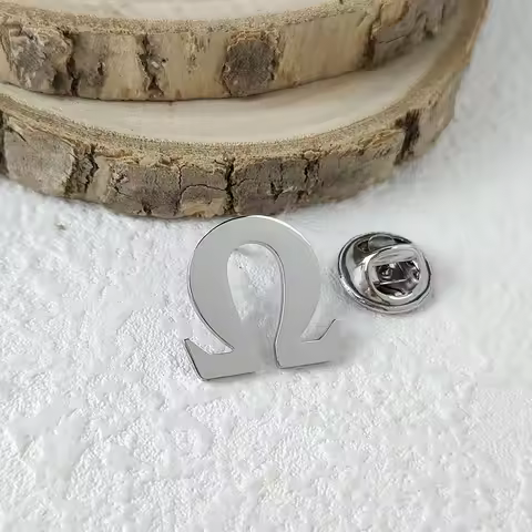 Stainless steel ohm symbol men's brooch, physical symbol badge, niche clothing accessory badge