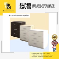 ROAM Perabot MEMPHIS 3 DRAWER CHEST DRAWER 3 COLOR 3 tier drawer Rak Baju Almari Kayu with Handler WHITE/WENGE/WHITE+OAK