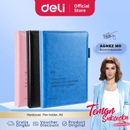 Deli Leather Cover Notebook / Buku Catatan Sampul Kulit A5 Dengan Pen Holder Kertas Tebal EN01X