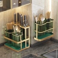 [in stock] Double Tube Design Knife Holder Wall-Mounted No-Drill Kitchen Storage Rack Draining Chops