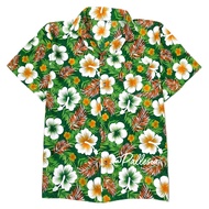 7 Sizes S-4XL Floral Shirt Green Songkran Hibiscus Pattern Mixed With Frangipani Hawaiian HW300