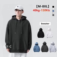 Hoodie【Size M-8XL 150K】Kpop Oversized man Long Solid color hoodie Sleeve plain Color Streetwear thic