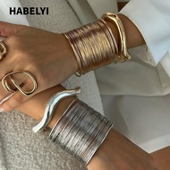 HABELYI Wide Cuff Bracelet, Open Spring Closure Metal Bracelet, Fashion Smooth  Wide Cuff Design Chu
