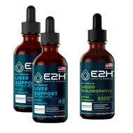 E2H: Liver Support Supplement (2 Pack - 4 Fl Oz) and Chlorophyll Liquid Drops (Single Bottle - 2 Fl 