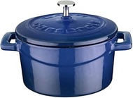 Lava 121LV-Y-TC-10-K1-BL Folk Cast Iron Round Mini Casserole, 10cm, 0.35L, Blue
