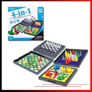 【Ready Stock】14*15 cm 4-in-1 Board Game Set Fighting Chess/International Chess/LUDO Game Set Chess Set Family Game Kids Gifts