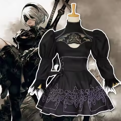 NieR: Automata 2B Cosplay Costume YoRHa Gothic Dress - Women's Anime Roleplay Outfit with Blindfold 