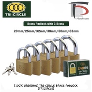 [100% ORIGINAL] TRI-CIRCLE BRASS PADLOCK 3 BRASS KEY 20 / 25 / 32 / 38 50 / 63MM