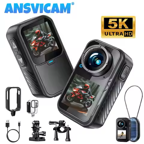 ANSVICAM 5K Mini Action Camera 4K60FPS Thumb Sports Camera with EIS Stabilization Dual Touch Screens