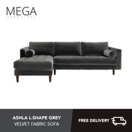Ashla L-Shape Grey Velvet 3-seater Fabric Sofa