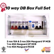 DB Box 10 way (Full Set) Maxguard 1P MCB 10A -20A Distribution board [Customize service available] S