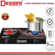 DESSINI ITALY Auto Ignition Infrared Gas Cooker Propane LPG Hob 2 Burner Cooktop Tabletop Tempered G