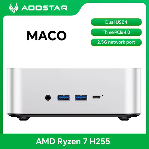 Aoostar MACO AMD Ryzen 7 H255 Mini PC, Pro 8845HS Mini Desktop Computer, High-Performance AI Mini Ho