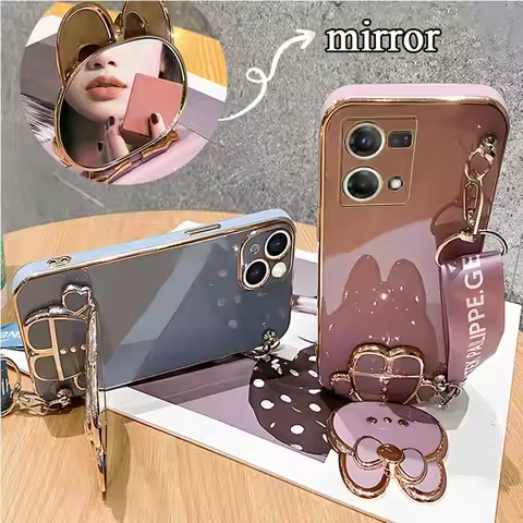 Mirror Crossbody Lanyard Phone Holder Case For Oppo Reno 7 8 9 Pro Plus 8T 4G 5G 5F 2Z 2F 7SE 5 Lite