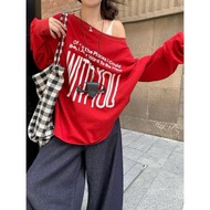 OFF-Shoulder Flannel SWEATER RED HOODIE CNY LUXURY PRINTED IN TV WIN99