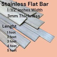 STAINLESS Flat Bar 1-1/2" inch width 3mm Thickness 1Foot to 5Feet Lenght Good Quality