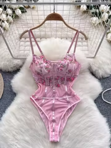 Foamlina American Ins Pure Lust Spice Girls Embroidered Flower Suspender Jumpsuit Women's Interior S