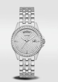 代購GUESS蓋爾斯GW0254L1銀色水晶錶盤女錶輕奢超閃鑲鑽鋼帶時尚女手錶石英機芯礦物強化玻璃鏡面簡單大方時尚潮流