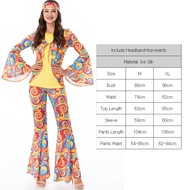 ชุดจัมพ์สูทฮิปปี้สำหรับผู้หญิงวินเทจ60S 70S ชุดเดรสงานปาร์ตี้ฮาโลวีนพร้อมที่คาดผมสำหรับเทศกาลเพลงดิส